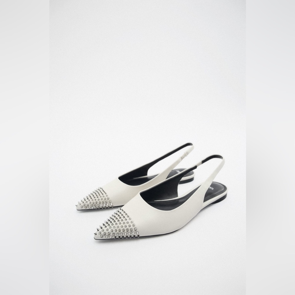 NWT - Zara White Studded Pointed Slingback Flats